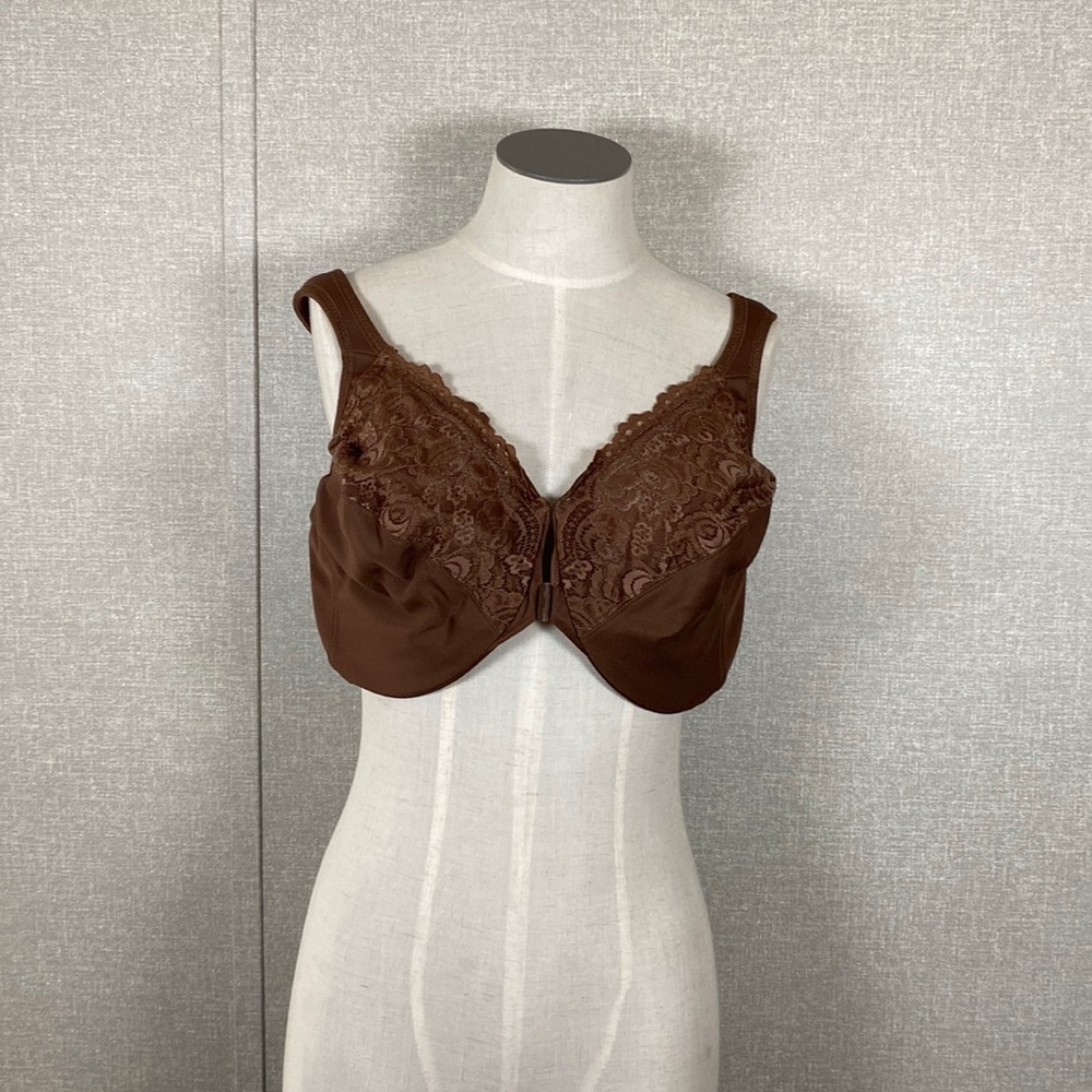 Glamorise Wonderwire Front Close Underwire Bra Size 40F Mocha